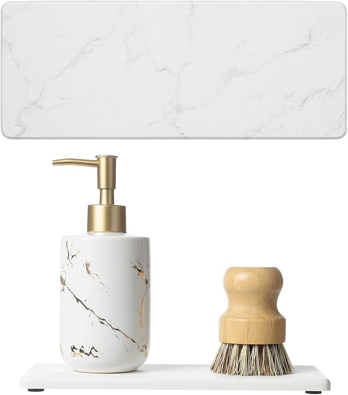 2PCS Water Absorbing Stone Drying Tray for Kitchen Counter & Bathroom Sink