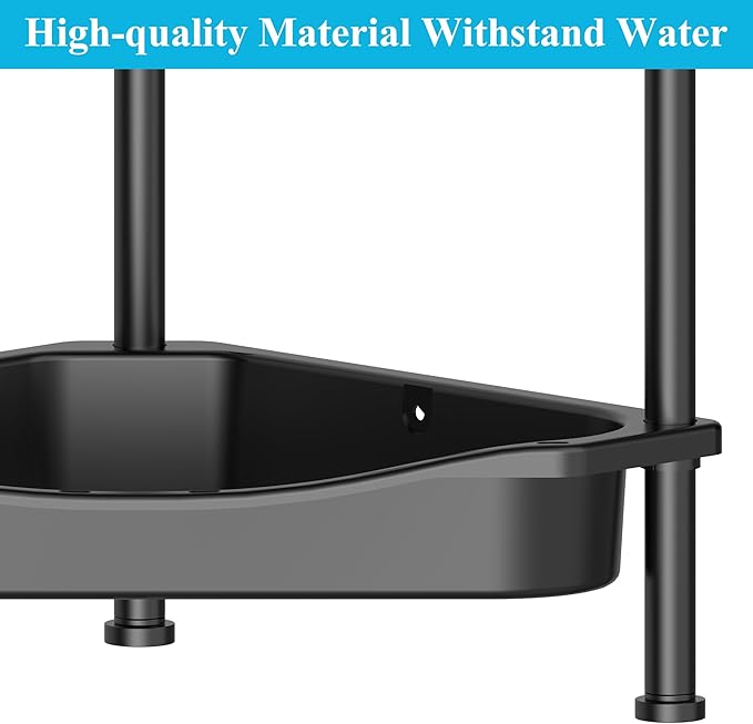 4 Tier Floor Standing Corner Shower Caddy Organizer Shelf with Hooks, Jet Black