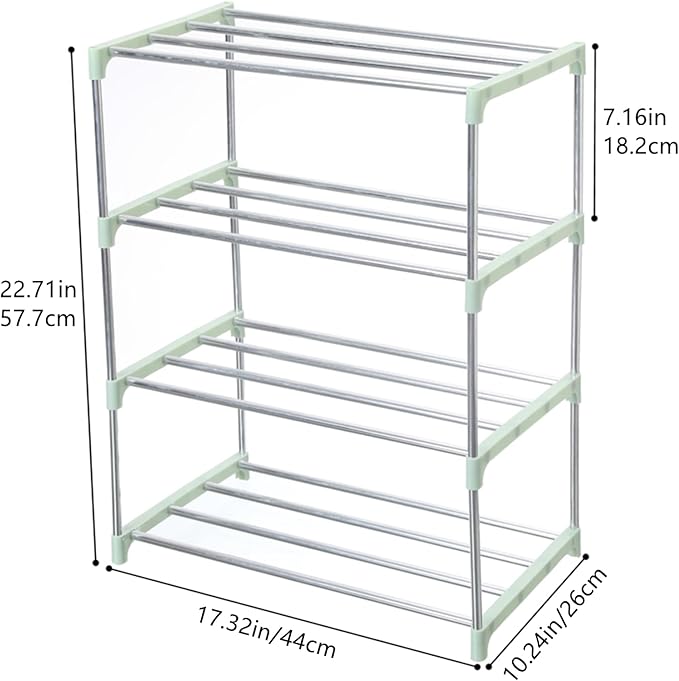 Jucaifu Stackable Small Shoe Rack, Entryway, Hallway and Closet Space Saving Storage and Organization (4-Tier, Green)