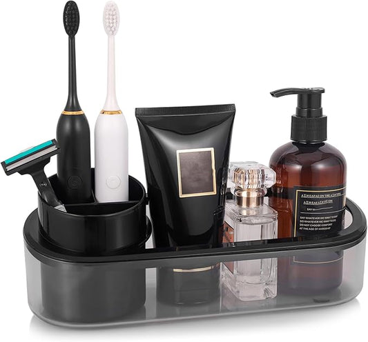 Black Toothbrush Holder for Bathroom, Detactable Bathroom Tray for Men