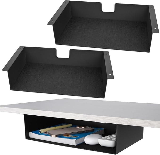 2 Pack Under Desk Shelf, 13 Inch Under Desk Storage Shelf
