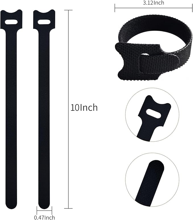 10 Inches 120 PCS Black Reusable Cable Ties,Multi-purpose Adjustable Cord Straps,Cable Organizer,Cord Wrap and Hook Loop Cords Management,Adjustable Cord Ties for Home,Garden,Office,Data Centers