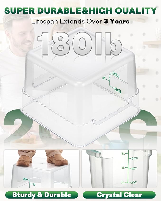 6QT NSF Food Storage Containers: 6PCS [Food Grade][Hot&Cold Resistant] Commercial Clear Food Storage Containers with Lids for Restaurant Kitchen Proof Dough, Measuring Spoons Included(GREEN N1)