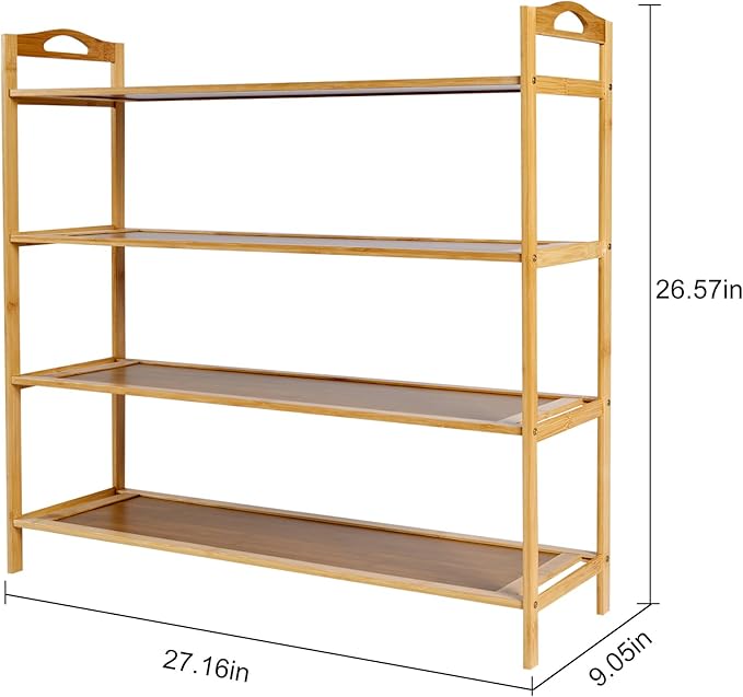 4 Tier Bamboo Shoe Rack, Free Standing Shoe Racks, Shoes Rack Organizer