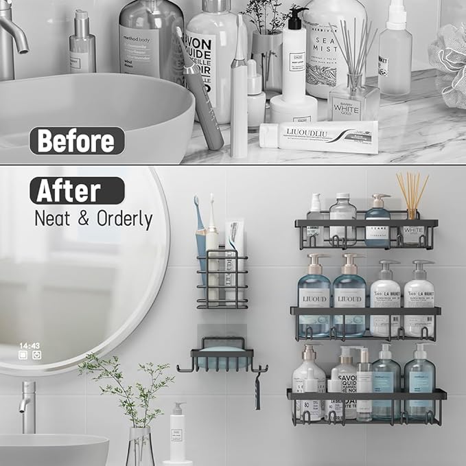 5 Pack Shower Caddy Organizer Rack Shelf for Inside Shower, Dark Grey