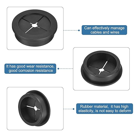 uxcell 2 Pcs Cable Cord Grommet, 1-9/16 Inch (40mm) Desk Grommet Flexible Rubber Grommets Wire Hole Cover Pass Through for Office Computer Desk Wire Organizer, Black