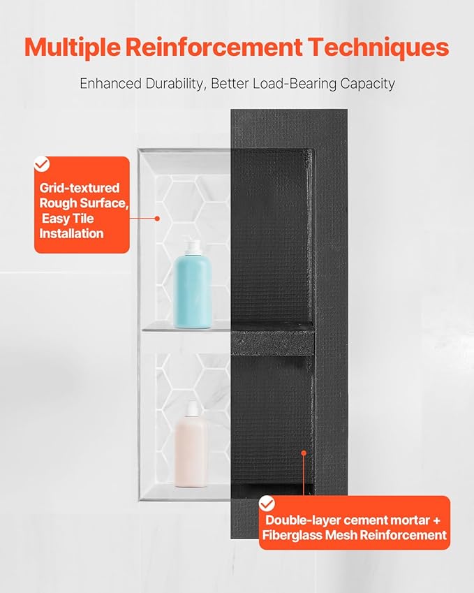 Shower Niche, 16 x 32 inch + 16 x 32 inch Recessed Wall Niche with Movable Shelf