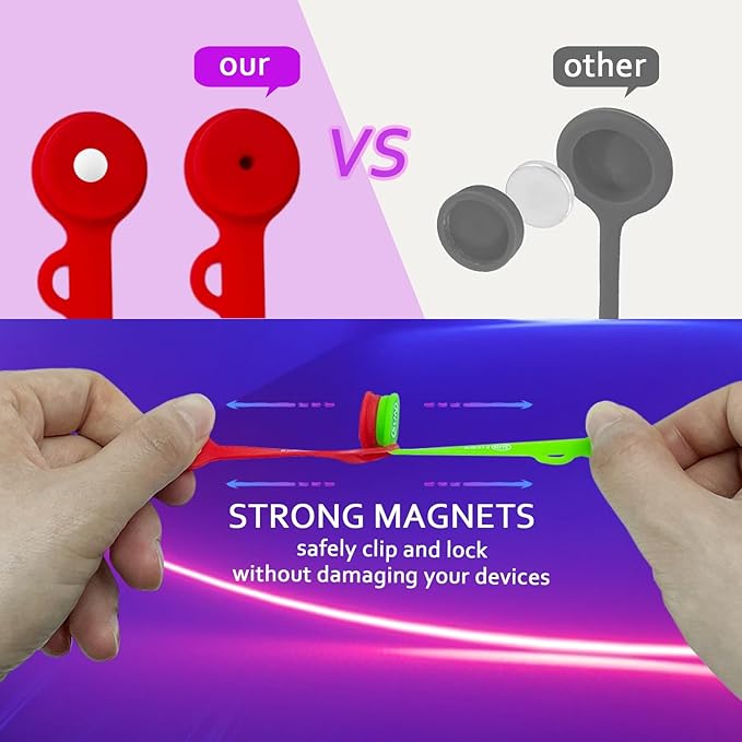 Cable Cord Organizer Magnetic Cord Organizers Twist Ties Magnet Clips Cord Wrap Keepers For Charging Cord Headphone Cord Holder Silicone Cable Strap Appliance Fridge Bookmark Whiteboard Keychain 7PACK