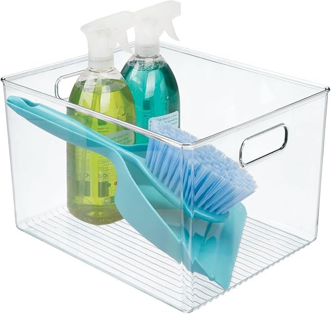 mDesign Plastic Storage Organizer Container Bin for Kitchen Organization in Pantry, Cabinet, Countertop Fridge, Refrigerator, and Freezer - Hold Food, Drink, or Snacks, Ligne Collection, 4 Pack, Clear