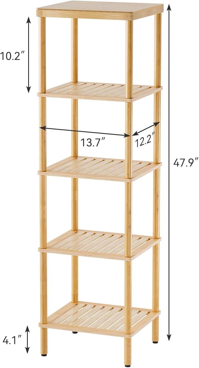 5-Tier Bamboo Bathroom Shelf, Bathroom Standing Shelves