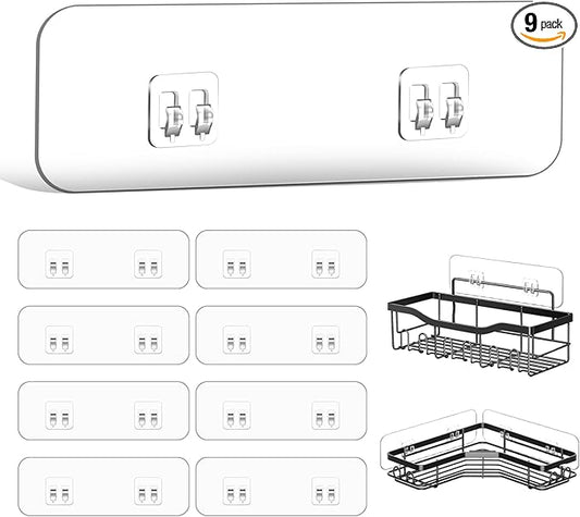 9-Pack Shower Caddy Adhesive Replacement, Transparent Adhesive Hooks Stickers