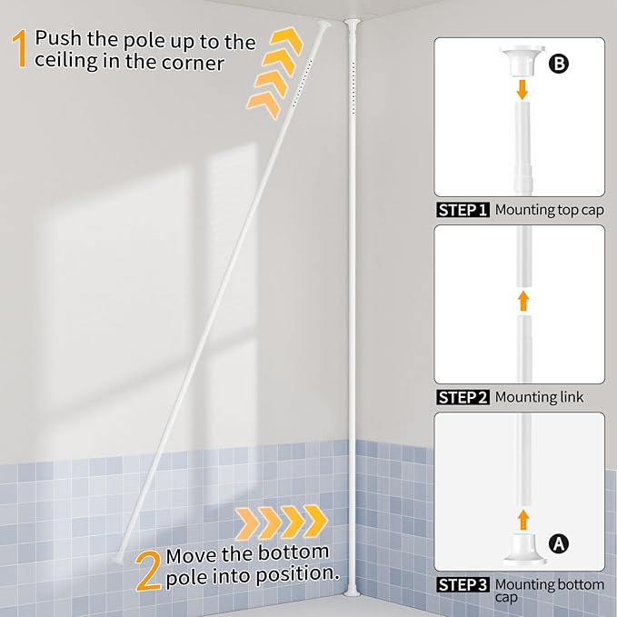 Shower Caddy Tension Pole with 4 L-Lazy Susan Organizer 360 Rotating 35-128 Inch