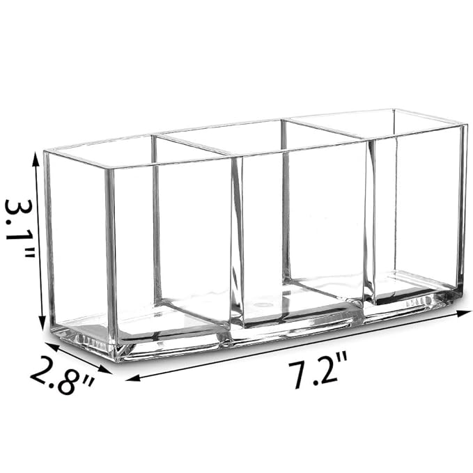 Watpot Acrylic Makeup Brush Organizer Holder Clear Cosmetic Brushes Storage with 3 Slots