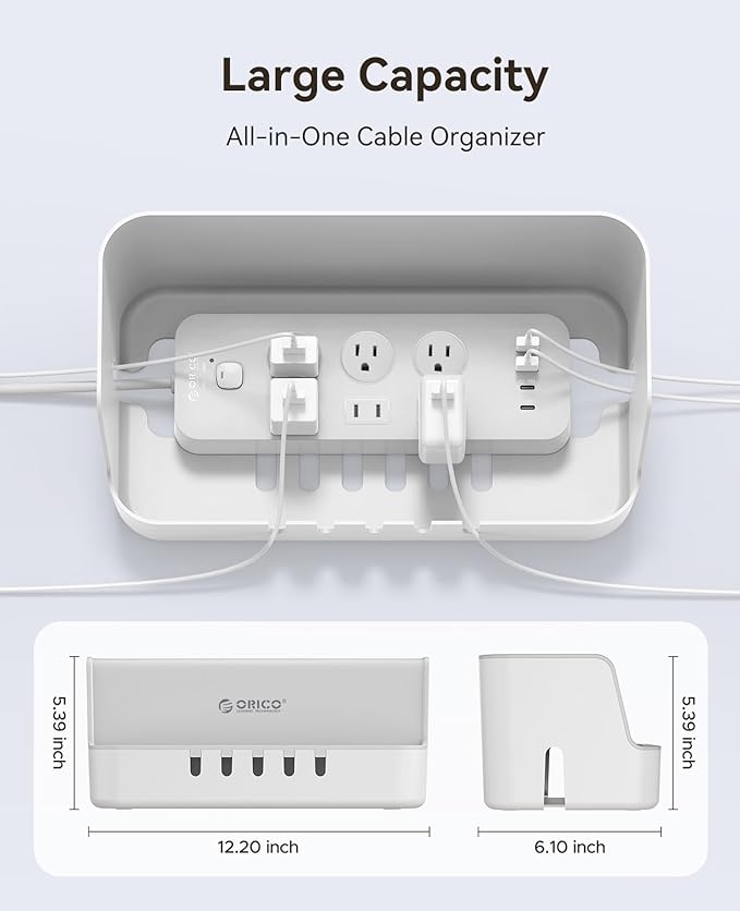 ORICO Cable Management Box with Phone Stand Lid, Large Cord Organizer Case for Hiding Power Strips & Surge Protectors, Heat Dissipation Desktop Wire Hider for Home, Office, School - PB02