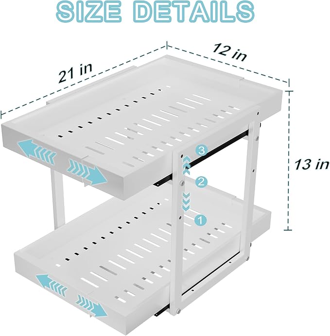 2-Tier Expandable Pull Out Cabinet Organizer, White