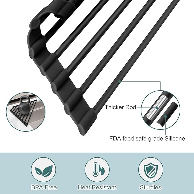 Triangle Roll Up Dish Drying Rack Over The Sink, Durable Organizer for Kitchen