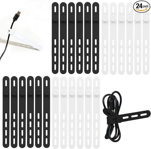 24Pcs Silicone Cable Ties, Black & White