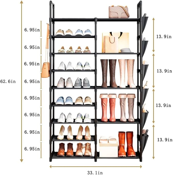 Shoe Rack Organizer with Hook and Side Pocket