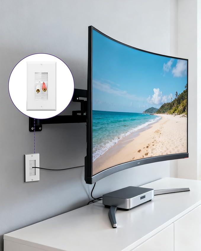 VCE Brush Wall Plate with Low Voltage Box, Decorator Wall Cover with Low Voltage Mounting Bracket for Wall-Mount TV, 2-Pack