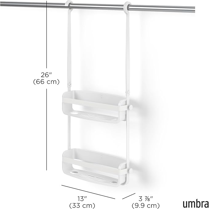 Flex Hanging Shower Caddy with 2 Shelves, Bathtub Shelf and Bathroom Organizer