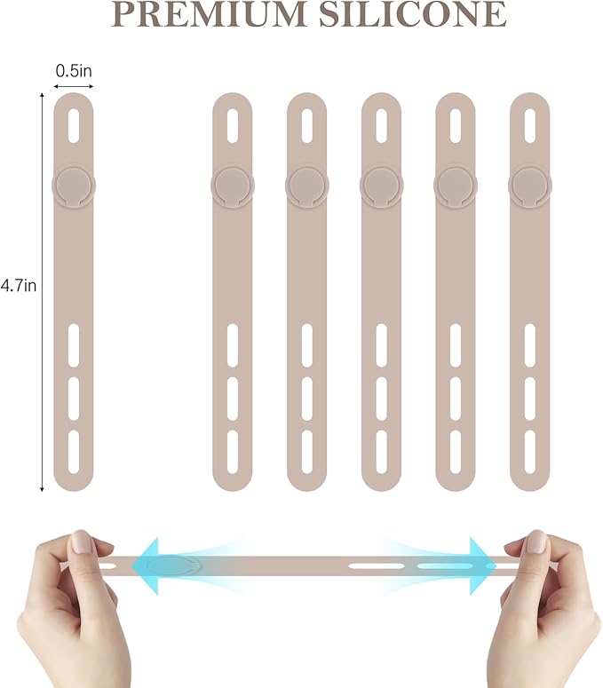 Donruby 30Pcs Silicone Cable Ties - Reusable & Washable with Adjustable Locking Buckles, High Elasticity Cable Management Straps for Home, Office, School, Travel Essential Cord Organizer (Khaki)