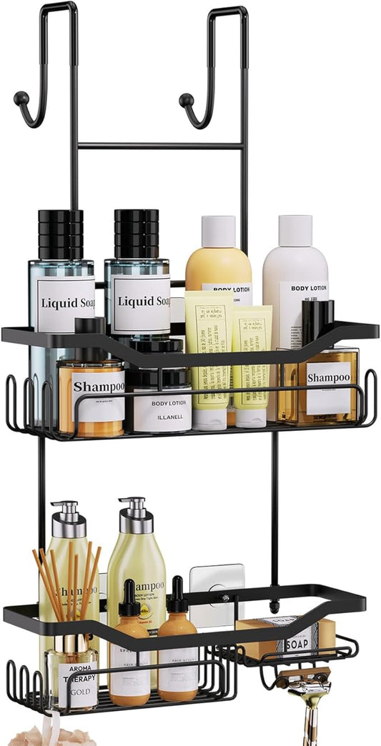 Hanging Shower Caddy Over the Door with Soap Holder, Black