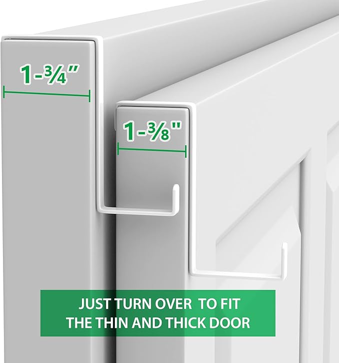 Booda Brand Over The Door Hooks 10 Pack, Z-Shaped Door Hanger Hook Fits The 1 3/8" and 1 3/4" Door Widths, Reversible Metal Door Hooks for Hanging Clothes, Coats, Towels, Shoe Organizers (White)