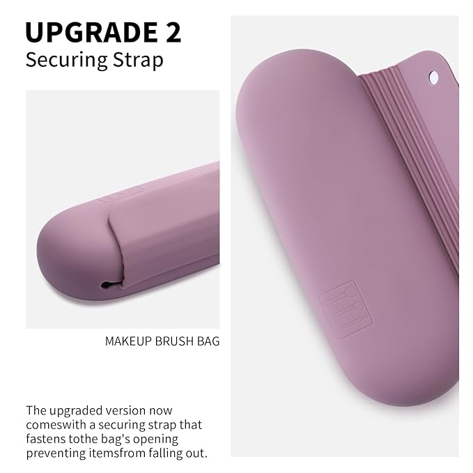 AGIKET 2 IN 1 Silicone Makeup Brush Holder with Beauty Make Up Sponge Holder Case：Soft Portable Cosmetic Face Brushes Holder with Upgrade Anti-Fall Out Magnetic Closure - Light Purple