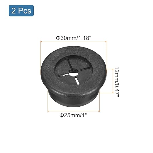 uxcell 2 Pcs Cable Cord Grommet, 1 Inch (25mm) Desk Grommet Flexible Rubber Grommets Wire Hole Cover Pass Through for Office Computer Desk Wire Organizer, Black