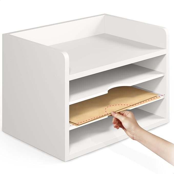 File Organizer, 4-Tier Office Desk Organizer, White
