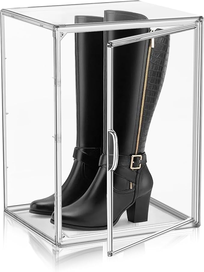 XX-Large Acrylic Display Case for Boots and Collectibles, Clear Stackable Boot Storage Box with Magnetic Door, XXL Shoe Storage Organizer for Cowboy Boots, Barbie Dolls, Hats and Display Items