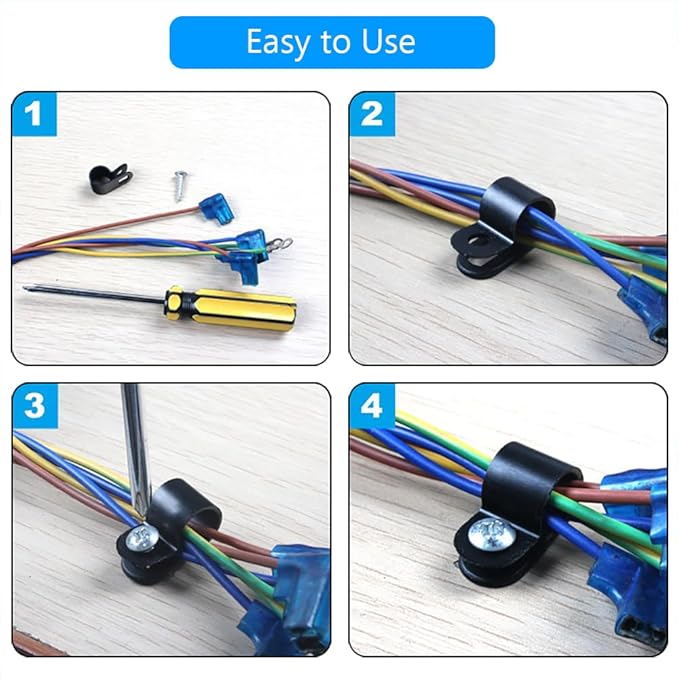 Cable Clamp R-Type Cable Clip Wire Clamp 5/8 inch Nylon Screw Mounting Cord Fastener Clips with Screws for Wire Management 50 Pcs Cable Clamps + 50 Pcs Screws - Black