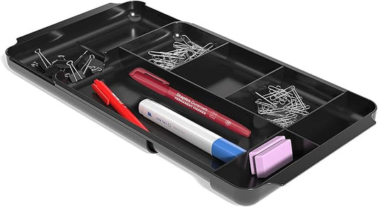 RED Expandable Plastic Drawer Organizer, 7‑Compartment, Black