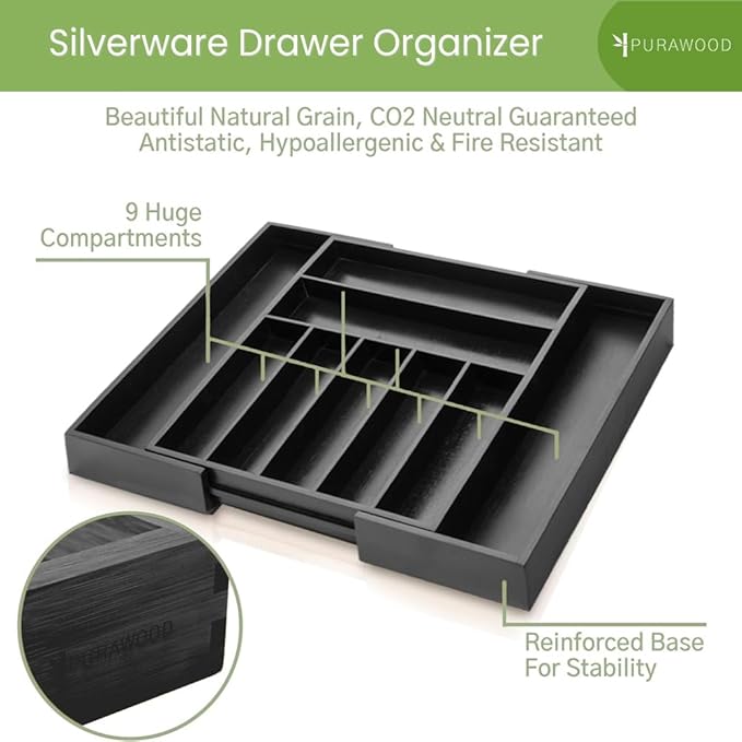 Bamboo Drawer Organizer, Black