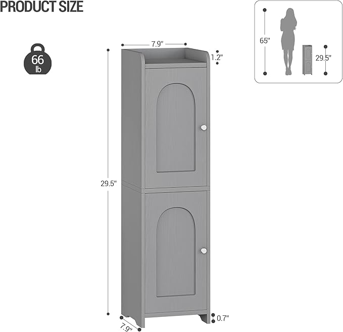 Bathroom Storage Cabinet, 7.9" D x 7.9" W x 29.5" H Gray