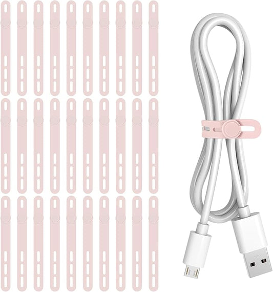 30Pcs Silicone Cable Ties, Pink