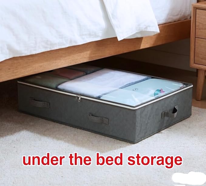 4 Pack Under Bed Storage, Closet Organizers and Storage Containers with Clear Window Foldable Underbed Storage Bags for Clothes,Shoes, Blankets Pillows, Linen Sheets, Dark Grey