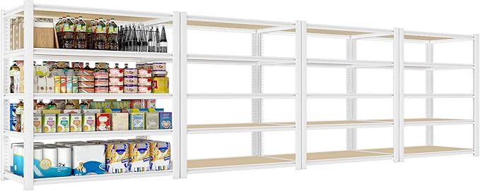 PrimeZone 4 Packs 36" W x 16" D x 72" H Closet Storage Shelves - 5 Tier White Metal Connector Shelving, Adjustable Heavy Duty Garage Shelves, Utility Rack Organizer Shelf for Kitchen Pantry Garage
