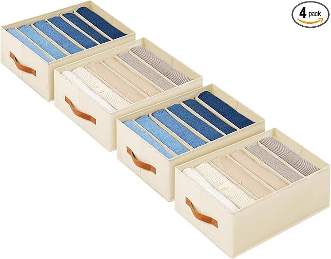 Closet Organizers and Storage, Fabric Clothes Organizer with Handles, Beige