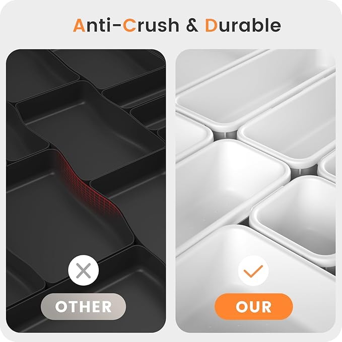 A-LuGei 【Military Grade Drawer Organizer, 【𝟱𝗦𝗶𝘇𝗲】 Makeup organizer, 【Holds 177 Items】 Bathroom Organizers and Storage, Organization and Storage, Desk Drawer Organizer for Vanity (White)