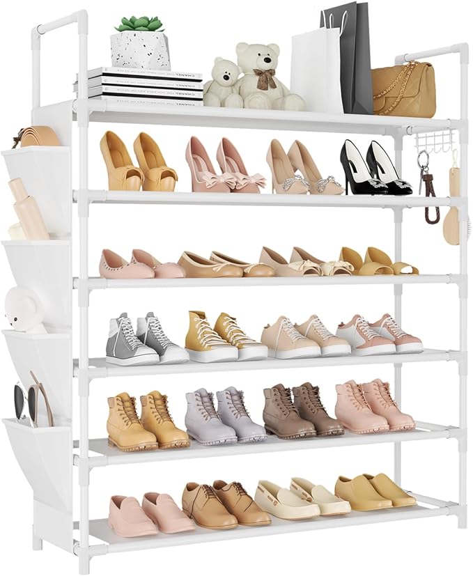 6 Tier Shoe Rack Storage for 24-30 Pairs Shoe and Boot, White
