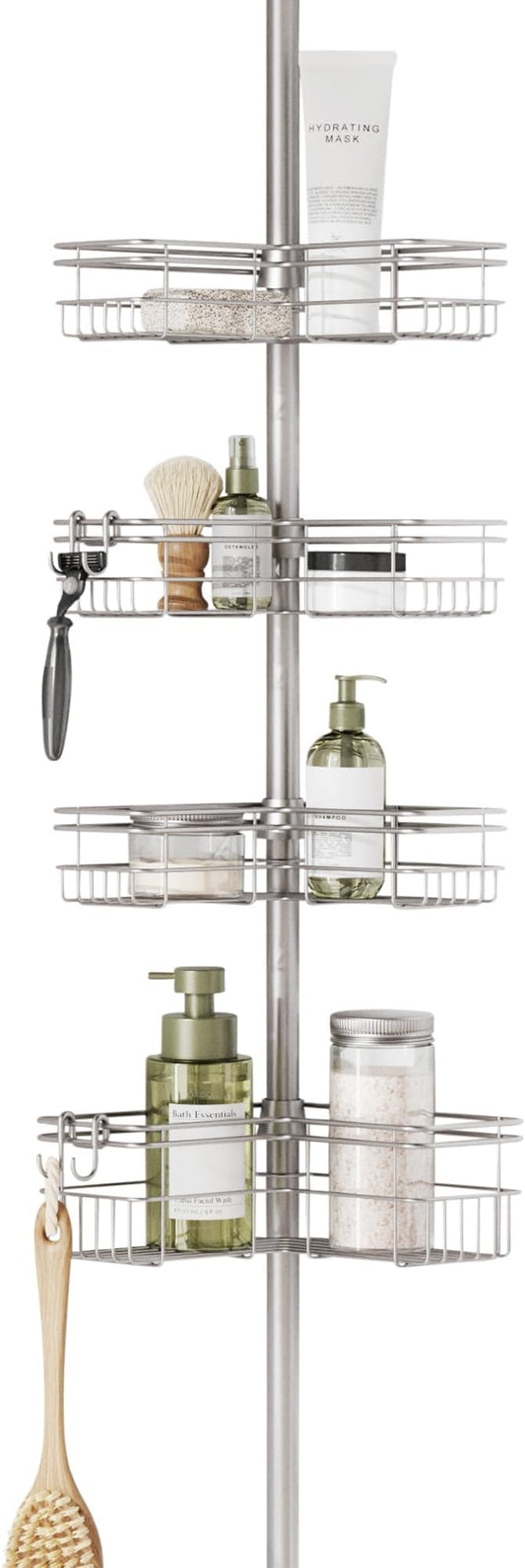 Zenna Home Tension Pole Shower Caddy Corner Organizer, Satin Nickel
