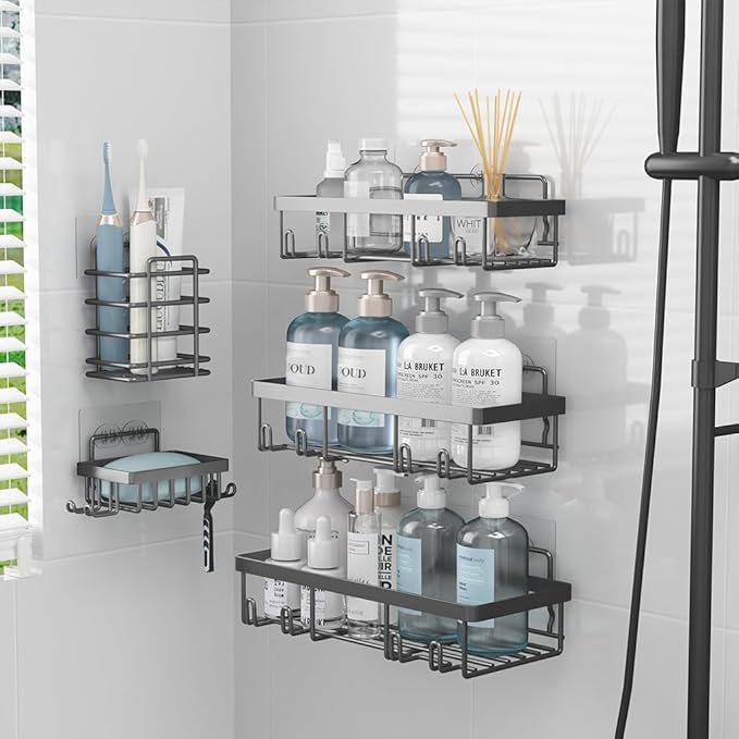 5 Pack Shower Caddy Organizer Rack Shelf for Inside Shower, Dark Grey