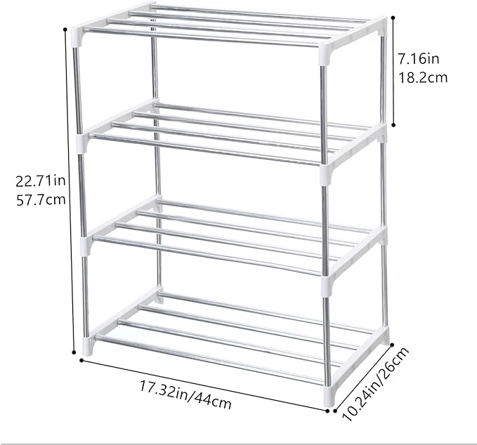 Jucaifu Stackable Small Shoe Rack, Entryway, Hallway and Closet Space Saving Storage and Organization (4-Tier, White)