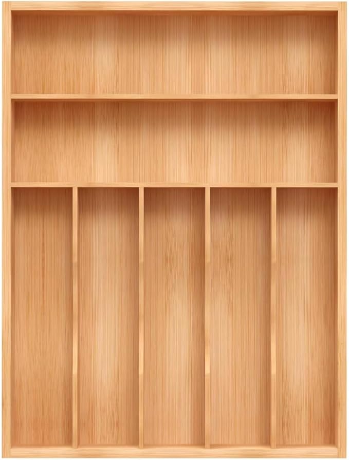 Unibambou Bamboo Utensil Drawer Organizer, Silverware Tray Organizer, Kitchen Drawer Organizer for Flatware Cutlery, Silverware Tray for Drawer (Natural, Large 16.5x12.5 Inch)