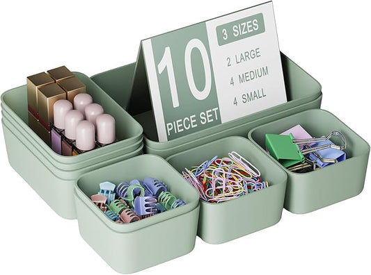 Plastic Drawer Organizers, 10 PCS Drawer Organizer Bins, Green