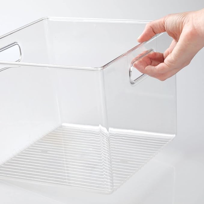 mDesign Plastic Modern Storage Organizer Bin Basket with Handles - 4 Pack - Clear