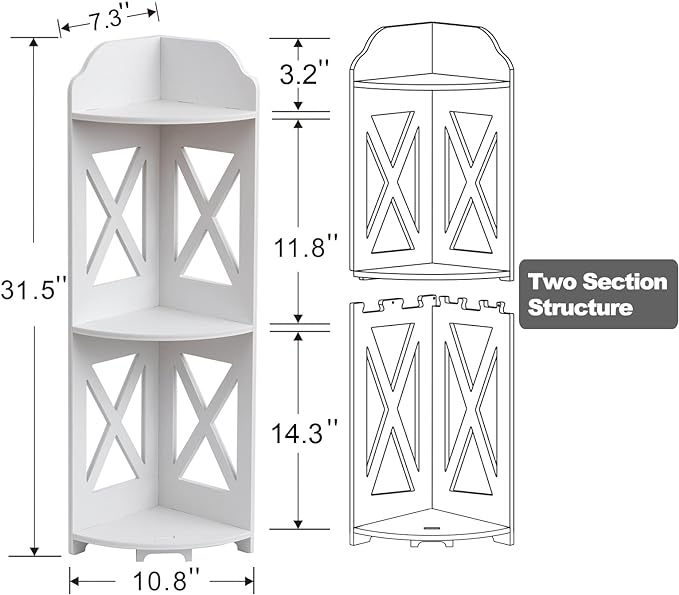 J JINXIAMU Corner Shelf Stand, Storage Organizer Great for Bathroom, Corner Shelf Perfect for Small Space,Waterproof Stand Also Use for Toilet Paper Stand,White
