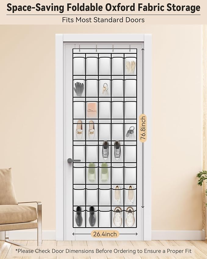dodowin Over the Door Shoe Organizers, 2 Pack - 40 Deep Mesh Pockets Each, Over The Door Shoe Rack with 4 Metal Hooks Each, Space Saving Hanging Storage Holder for Closets, Shoes & Accessories, White