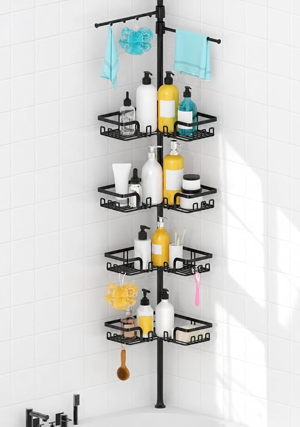 Shower Caddy Tension Pole with 2 Towel Bars